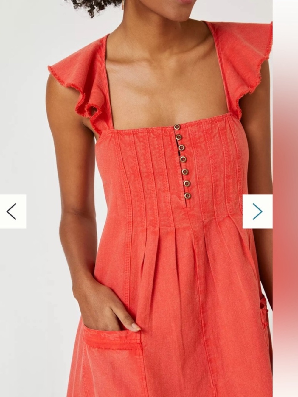 Anthropologie Pilcro flutter sleeve coral midi dress linen cotton - Picture 4 of 16